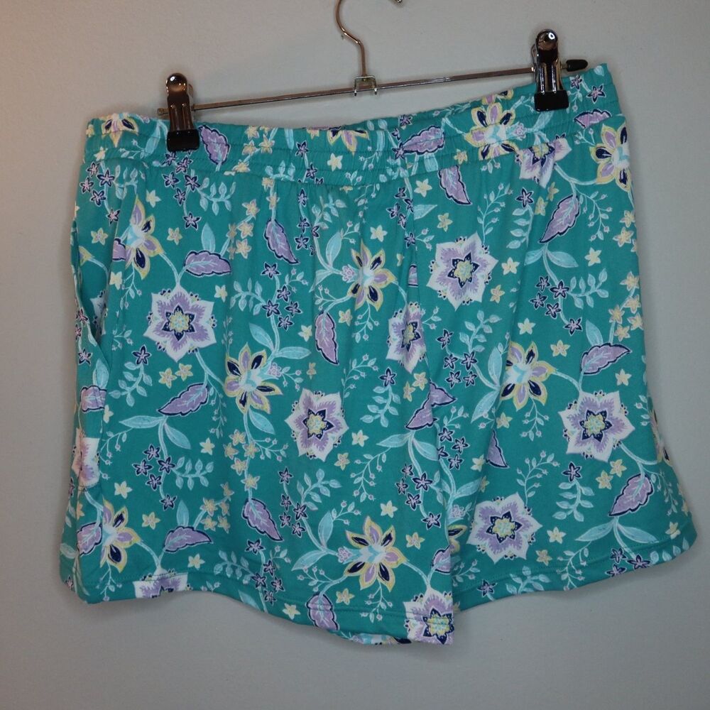 Croft & Barrow Pajama Set Womens M Teal Ribbed Tank Floral Shorts Sleepwear NWT - Picture 5 of 7